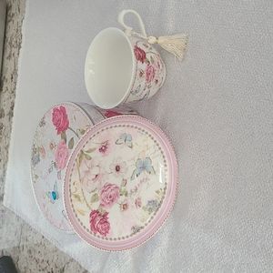 Tea Cup and Saucer Pink Floral Set With Gift Box